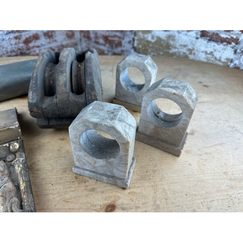 122 - Mixed Interest Collectable Items including Antique Moulding & Double Block Pulley Wheel