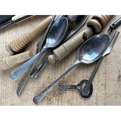 167 - Group of Small Collectables including Button & Boot Hooks, Penknives & Wooden Whistles