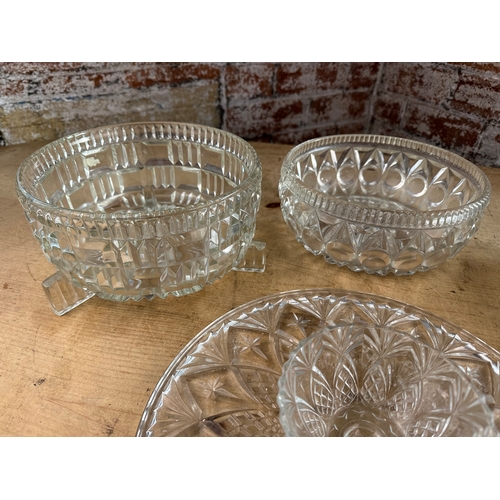 346 - Heavy Cut Crystal Bowls & Serving Platter