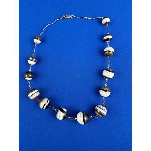 25 - Banded Agate Bead & 925 Silver Necklace