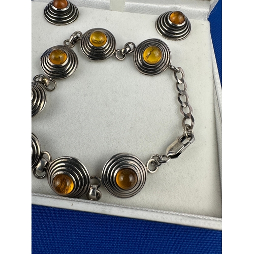 26 - Silver & Amber Bracelet & Earring Set