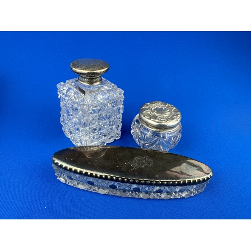 34 - Two Silver Topped Glass Jars & One EPNS