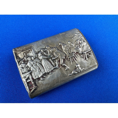 236 - Continental White Metal Vesta with Tavern Scene