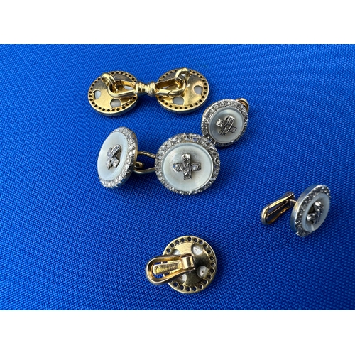 43 - 18ct Gold, Diamond & Mother of Pearl Collar Set - Comprising of two Cufflinks & Three Studs.