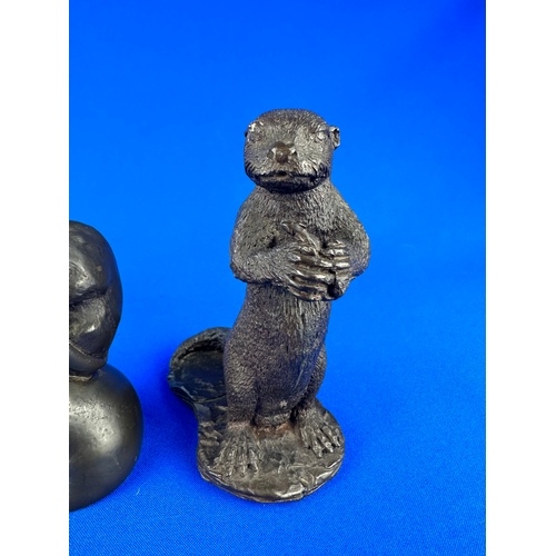 196 - Trio of Cold Cast Bronze Figures including Mice & Otter