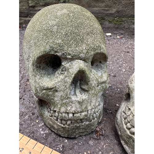 349 - Two Cast Concrete Skulls