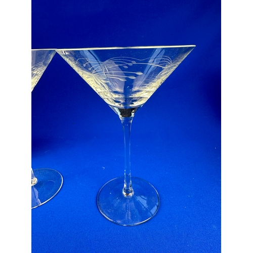 340 - 6 Allegro Etched Crystal Martini Glasses