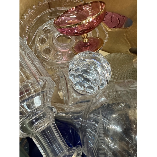 469 - Box of Glassware including Art Glass, Decanters & Art Deco