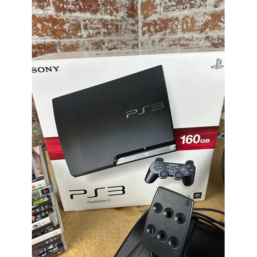 300 - Sony Playstation 3 PS3 160gb Boxed - Very Good Condition with Games & Driving Force Steering Wheel &... 