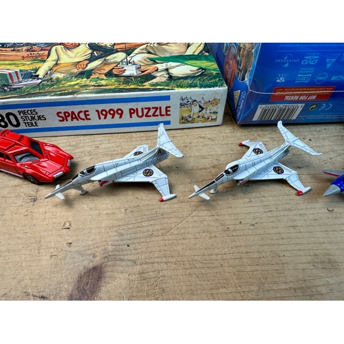 296 - Captain Scarlet Diecast Vehicles, Boxed Thunderbirds DVD & Vehicle Set with Vintage Space 1999 Jigsa... 