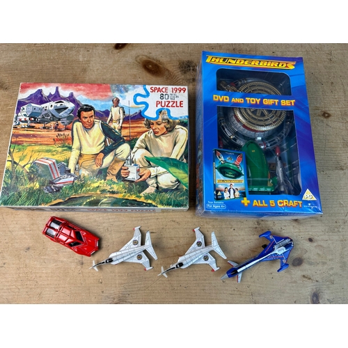 296 - Captain Scarlet Diecast Vehicles, Boxed Thunderbirds DVD & Vehicle Set with Vintage Space 1999 Jigsa... 