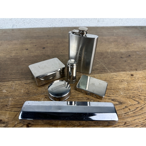 153 - Chrome and Stainless Steel Items inc. Vintage Chrome Travel Vanity Kit, Collapsable Stainless Shot C... 