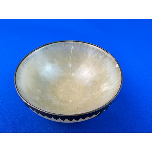 245 - Chinese Stone Bowl with White Metal Banding & Character Marks to the base