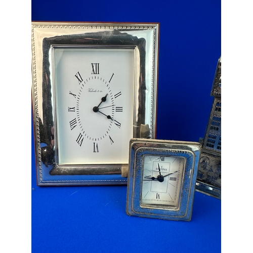 90 - Three Clocks including Silver & Novelty Crystal Big Ben Clock .