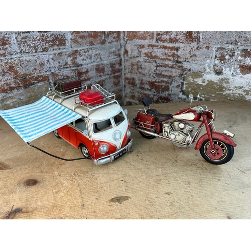 115 - Realistic Tinplate Model VW Camper & Motorbike