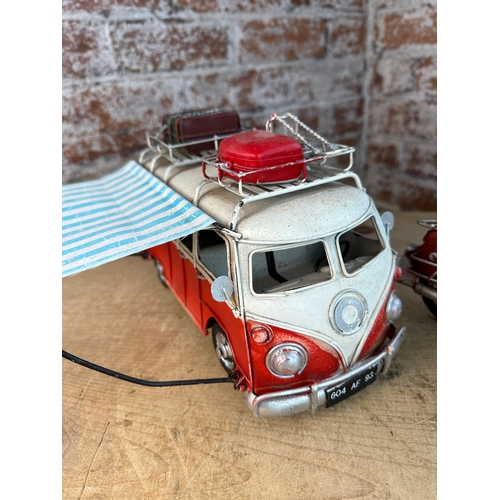 115 - Realistic Tinplate Model VW Camper & Motorbike