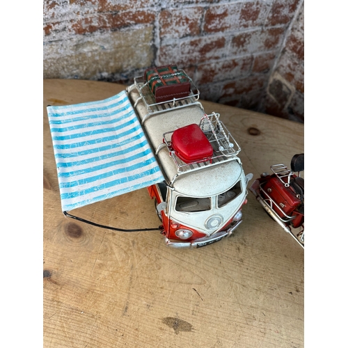 115 - Realistic Tinplate Model VW Camper & Motorbike