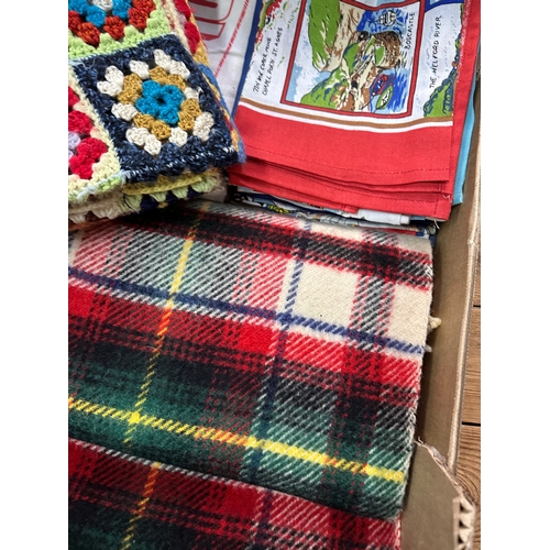 455 - Two Boxes of Vintage Blankets & Tea Towels