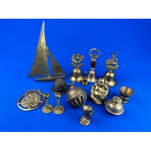 104 - Small Brass Items including Temple Bells & Buddha