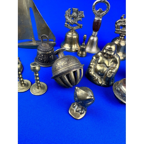 104 - Small Brass Items including Temple Bells & Buddha