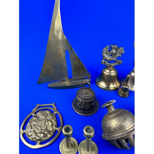 104 - Small Brass Items including Temple Bells & Buddha