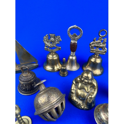 104 - Small Brass Items including Temple Bells & Buddha