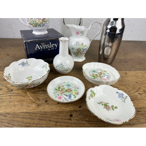 147 - Mixed Interest Lot of Many Aynsley Ceramics, Vintage Whisky Bottle and Coctail Shaker