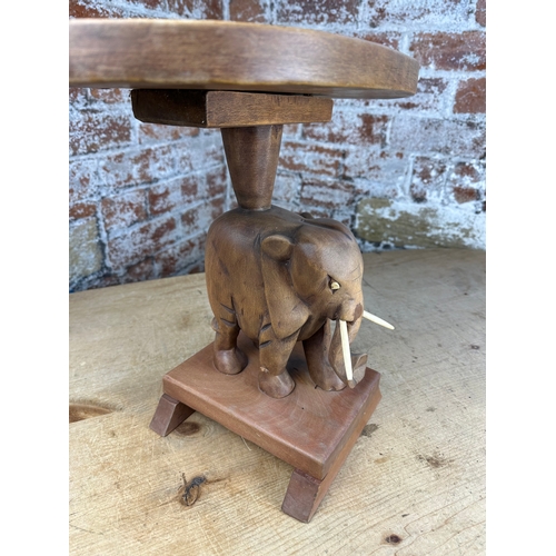 507 - Small African Carved Elephant Side Table  with Ornate Top