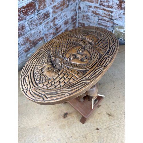 507 - Small African Carved Elephant Side Table  with Ornate Top