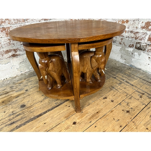 508 - African Style Table with Carved Elephant Details & Four Smaller Side Tables