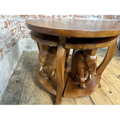 508 - African Style Table with Carved Elephant Details & Four Smaller Side Tables