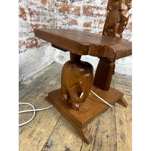 481 - Carved Elephant Standard Lamp with Small Table