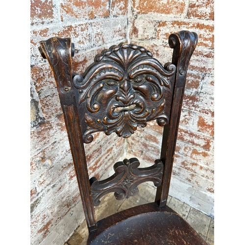 511 - Carved Mahogany Chair with Green Man Style Face Design