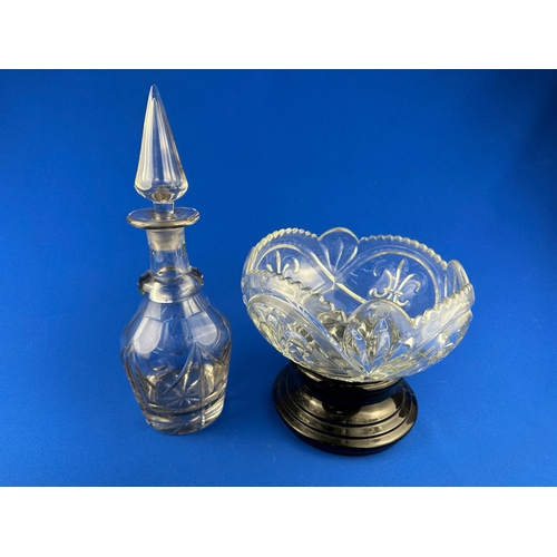 152 - Cut Glass Centrepiece Bowl with Stand & Crystal Decanter