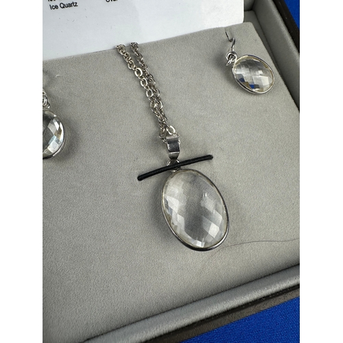 47 - Ice Quartz Sterling Silver Pendant & Earring Set boxed with COA