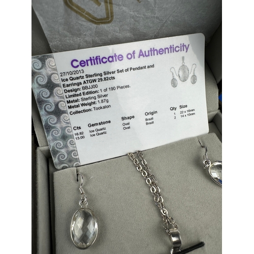 47 - Ice Quartz Sterling Silver Pendant & Earring Set boxed with COA