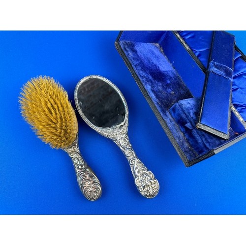 50 - Silver Vanity Items, Brush & Mirror