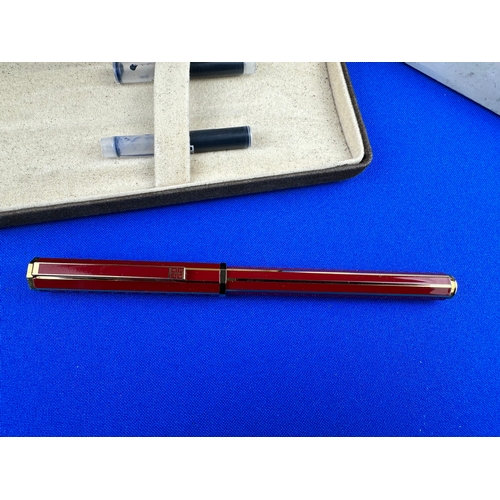 247 - Vintage Givenchy Les Stylos - The Pen, with box, Burgundy 14ct Gold Nib