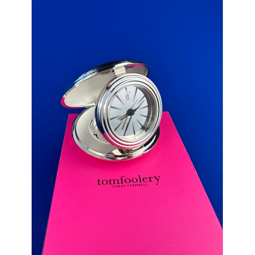 113 - Theo Fennell Tomfoolery Silver Plated Travel Alarm Clock in presentation box