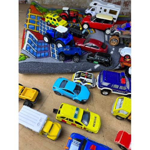 331 - Ikea Car Mat / Rug with Collection of Toy Cars