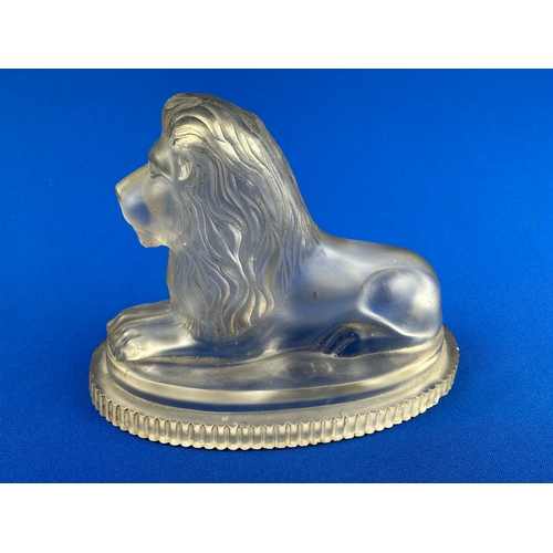 155 - Antique John Derbyshire Frosted Glass Seated Lion - base nibbled as pictured