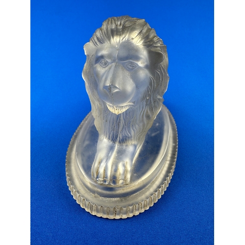 155 - Antique John Derbyshire Frosted Glass Seated Lion - base nibbled as pictured