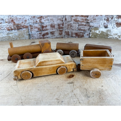 125 - Toy Wooden Train & Car