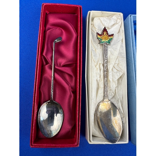 2 - Two Silver Teaspoons & Silver Plated Golf Teaspoon