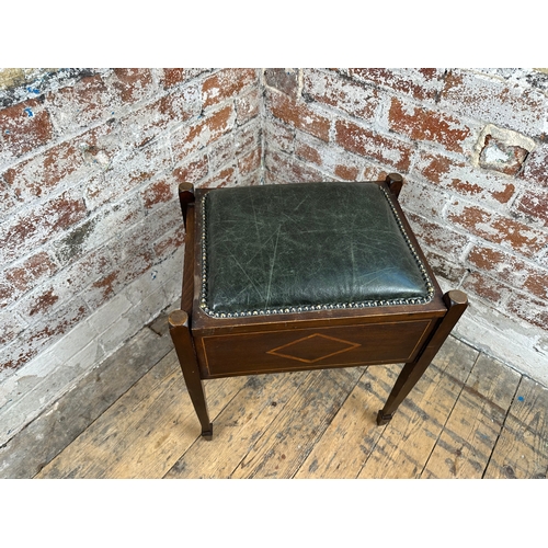 390 - Edwardian Leather Topped Piano Stool