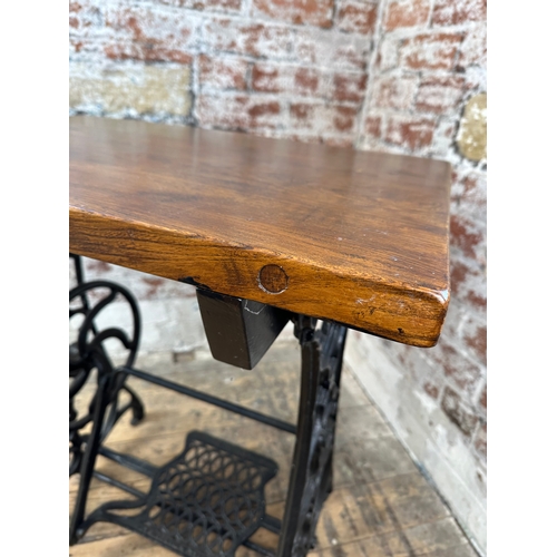 401 - Kimball and Morton Cast Iron Sewing Machine Treadle converted into a Table with Quality Solid Wood T... 