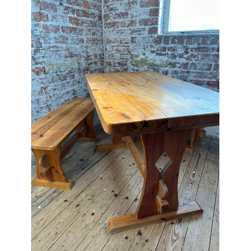 406 - Chunky Pine Table & Bench Seats