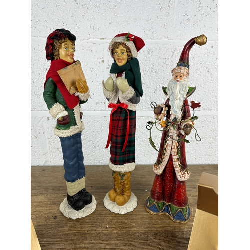 197 - Christmas Candle Stick, Gold Plated Candlesticks and Three Christmassy Figures