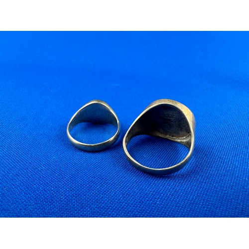 6 - Two Silver Rings, Signet & Coin Ring