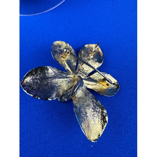 16 - Gold on Silver Orchid Brooch